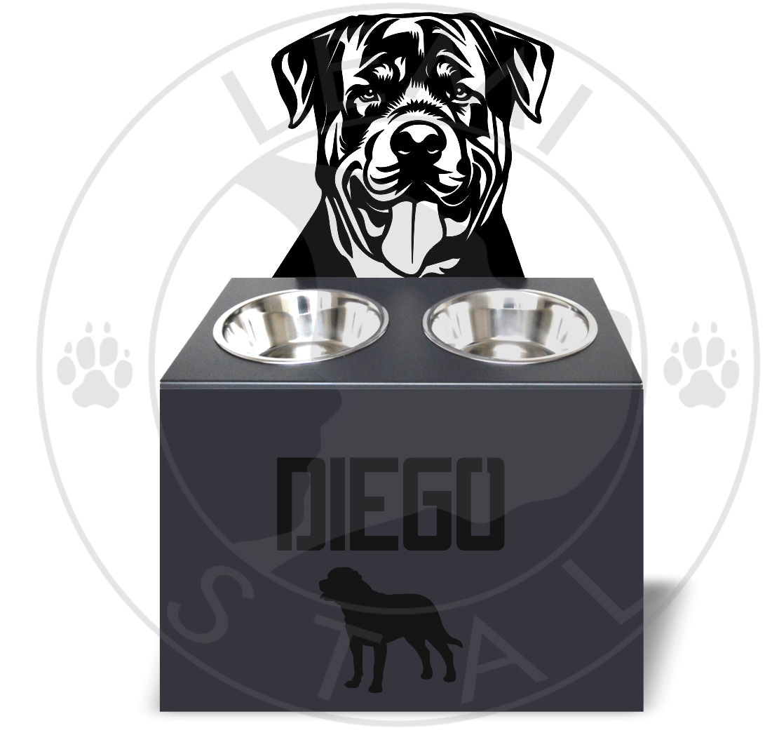 Rottweiler metalowy stojak na miski dla psa - stojak rottweiler miski dla dużego psa na podwyższeniu 2