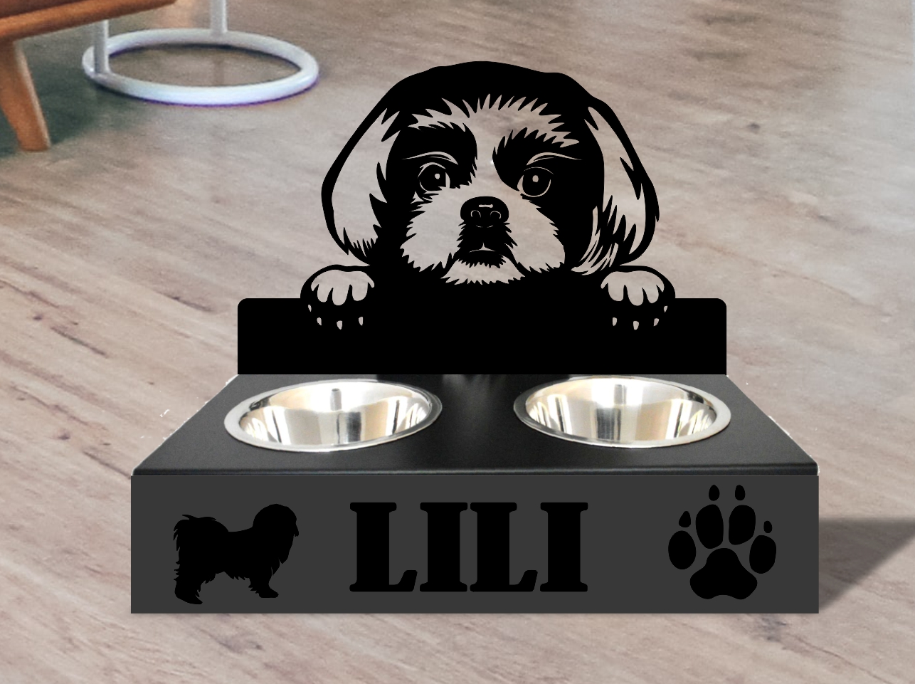 SHIH TZU miski dla SHIH stojak na miski dla małego pieska bufet metalowy dla psa metalowy stojak na miski SHIH TZU 2