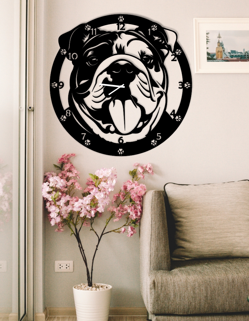 Buldog angielski zegar metalowy z buldogiem angielskim