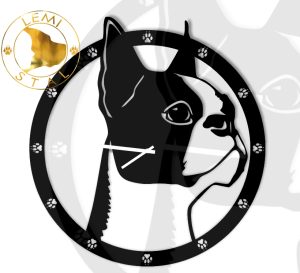 Boston terrier metalowy zegar