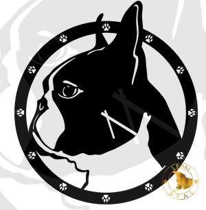 boston terrier metalowy zegar